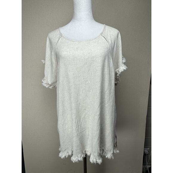 Umgee USA Women's Sz 2XL Tunic Top Tan Front Animal Print Back Boho Fringe Trim - Picture 1 of 14